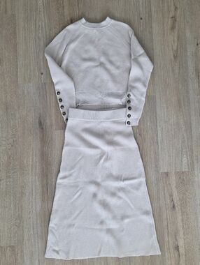 Sézane Cream Ribbed Knit Two-Piece Dress
